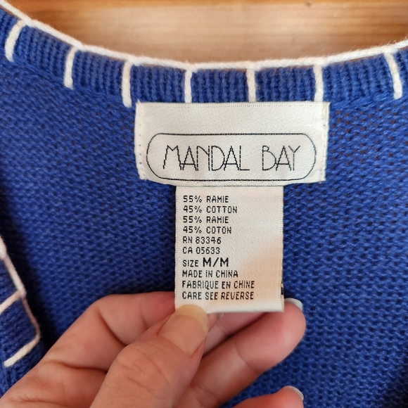 Mandal Bay Vintage Sailboat Knit Sweater Vest Nautical Embroidered Beaded Size M - Picture 3 of 9